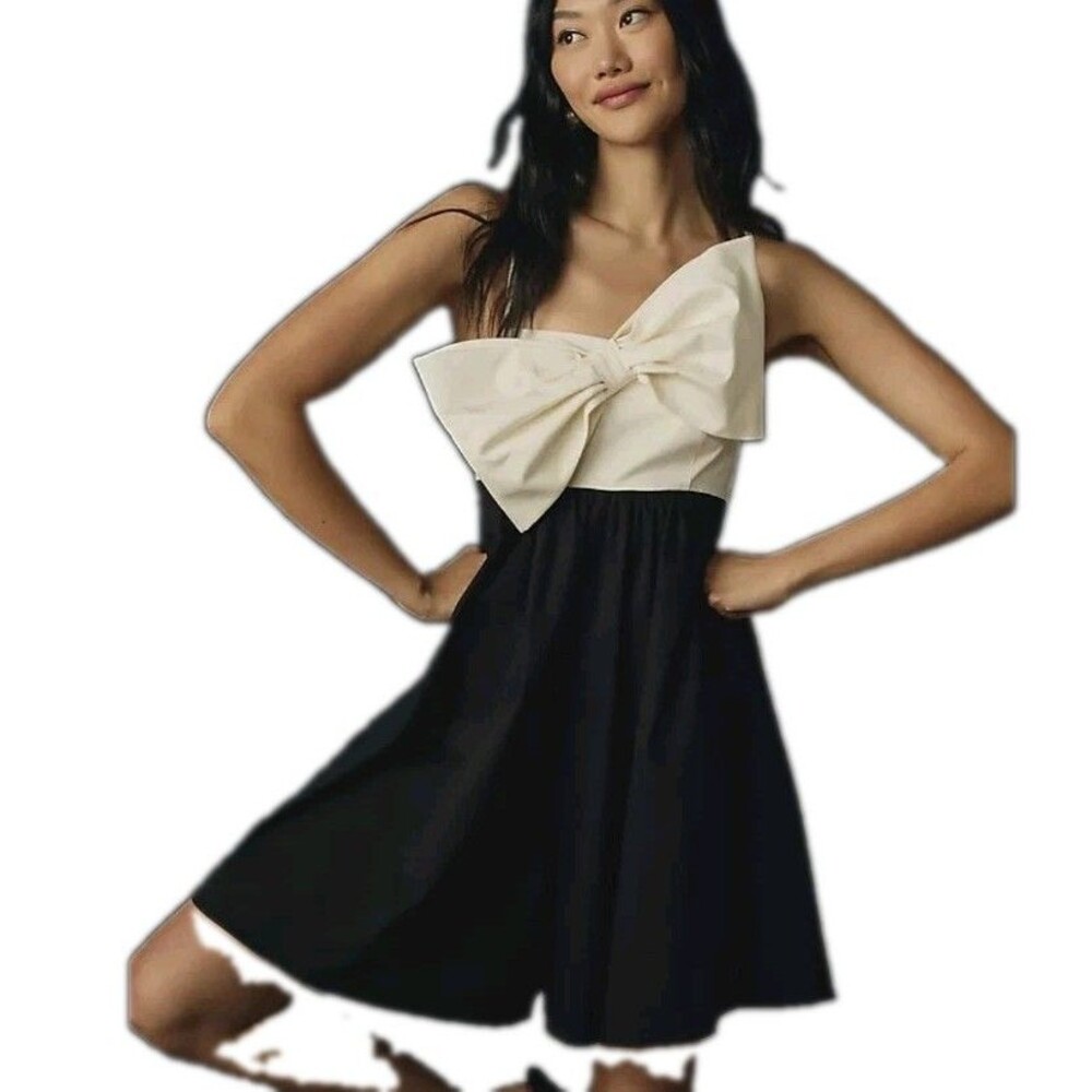 Hutch Anthropologie Black Ivory Oversized Bow Wide Leg Romper Womens Sz XS EUC
